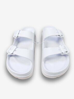 White EVA Pool Sandals Chunky Double Strap 7 Waterproof Vacation Slides